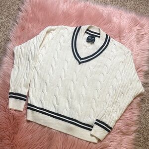 Abercrombie & Fitch Cream and Blue V-Neck Oversized  Sweater, Size Small